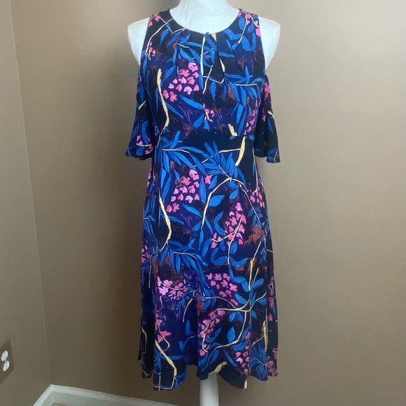 ANTHROPOLOGIE Maeve Elia Dress Cold Shoulder Print - Picture 6 of 14